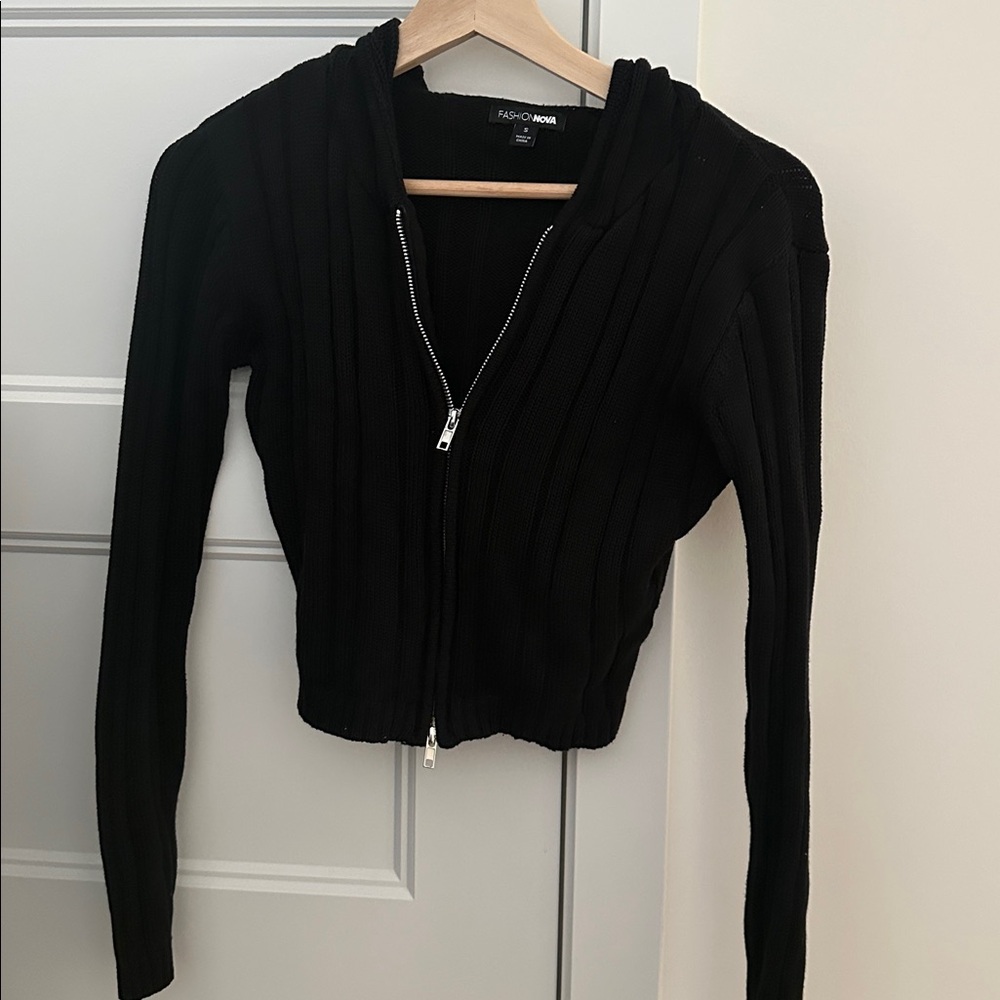 Fashion Nova Black Ribbed Hoodie